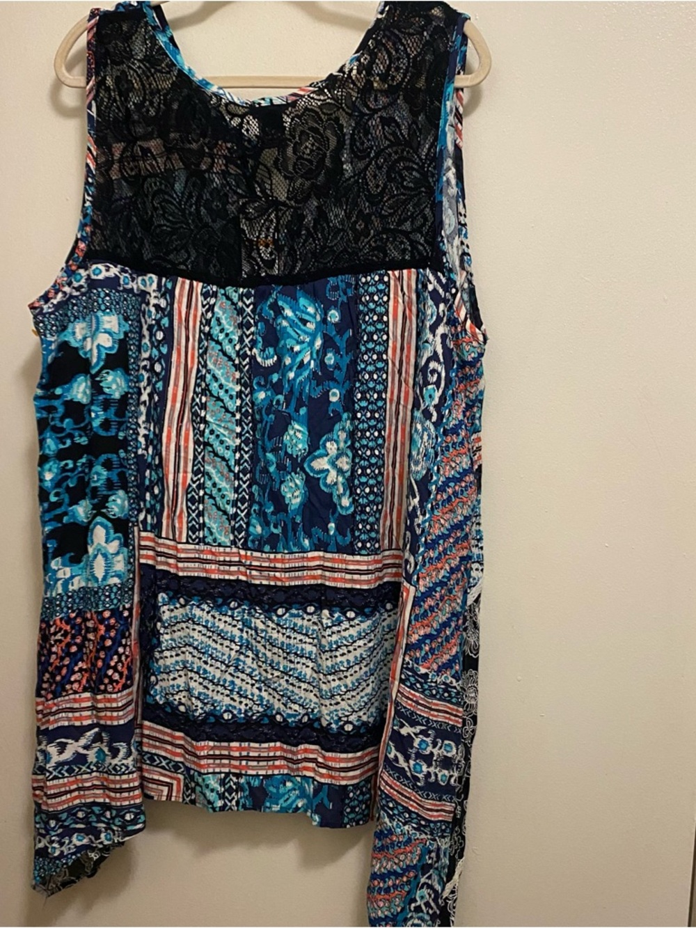 Stoosh Womens Boho Tank Top 3X 3XL Bust 54” Blue Black White Print New NWT $49 - Picture 6 of 10